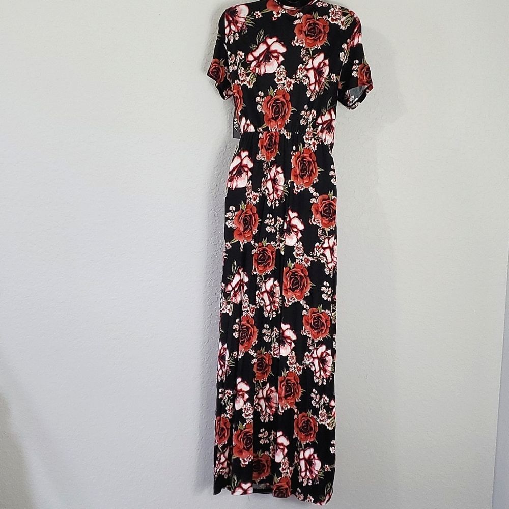 COPY - Women's V-Neck Floral Maxi Long Dress w/ Side Tie - Picture 7 of 7